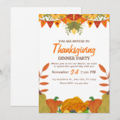 Sinaasappelpom Thanksgiving-dinerfeestje Printbare Kaart (Voorkant / Achterkant)