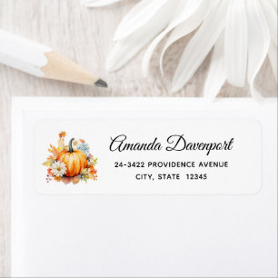Sinaasappelpompoenen en Bloemen Herfst Adres Etiket