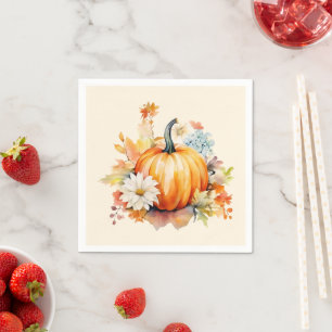 Sinaasappelpompoenen en Bloemen Herfst Servet