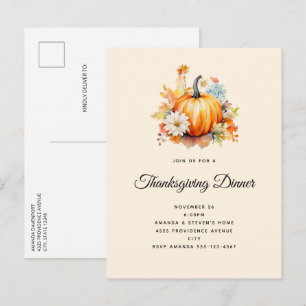 Sinaasappelpompoenen en Bloemen Herfst Thanksgivin Uitnodiging Briefkaart
