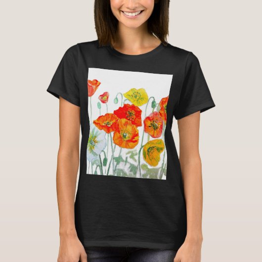 Sinaasappelrode klaproos bloempatroon aquarel t-shirt (Voorkant)
