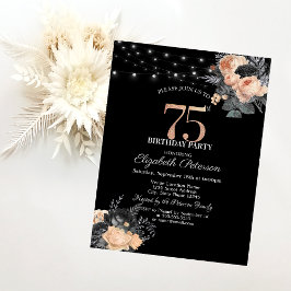 Sinaasappelrode Rozen Slingerlichten Zwart 75ste V Kaart