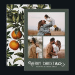 Sinaasappels 3 Foto-collage kerstmis Feestdagenkaart<br><div class="desc">Deze prachtige vakantiefoto-kaart is voorzien van een  gestileerde typografie,  "Vrolijk Kerstfeest",  samen met drie fotosjablonen. De achterkant van de kaart is voorzien van een  ontwerp van winterse sinaasappels en bloesems.</div>