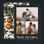 Sinaasappels 3 Foto-collage kerstmis Feestdagenkaart<br><div class="desc">Deze prachtige vakantiefoto-kaart is voorzien van een  gestileerde typografie,  "Vrolijk Kerstfeest",  samen met drie fotosjablonen. De achterkant van de kaart is voorzien van een  ontwerp van winterse sinaasappels en bloesems.</div>
