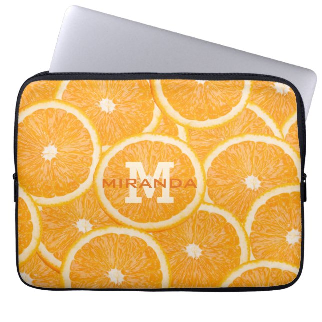 Sinaasappels aangepaste monogram laptophoezen laptop sleeve (Voorkant)
