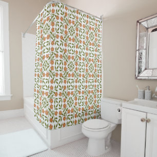 Sinaasappels bloemen, bloemenmotief, groen, boho douchegordijn