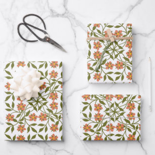 Sinaasappels bloemen, bloemenmotief, groen, boho inpakpapier vel