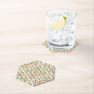 Sinaasappels bloemen, bloemenmotief, groen, boho kartonnen onderzetters