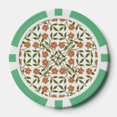 Sinaasappels bloemen, bloemenmotief, groen, boho poker chips (Voorkant)