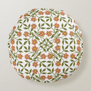Sinaasappels bloemen, bloemenmotief, groen, boho rond kussen