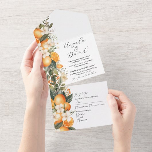 Sinaasappels Bloemen Fruit Wedding Uitnodiging & R (Afscheurbaar)