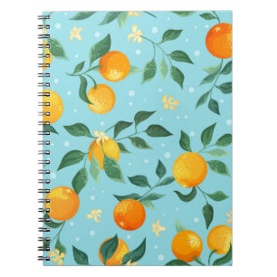 Sinaasappels, bloemen: naadloos textielpatroon. notitieboek