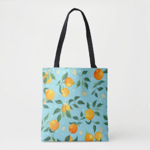 Sinaasappels, bloemen: naadloos textielpatroon. tote bag