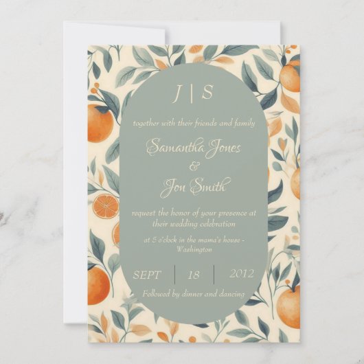 Sinaasappels bloemenbruiloft uitnodiging (Voorkant)