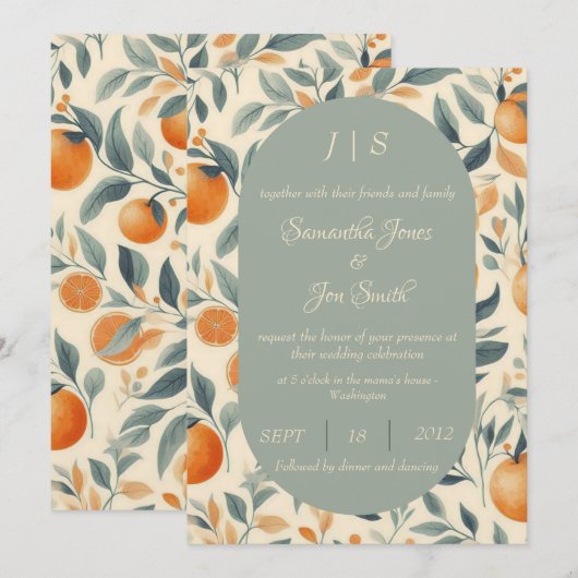 Sinaasappels bloemenbruiloft uitnodiging (Voorkant / Achterkant)