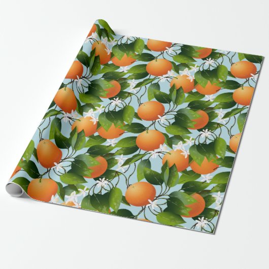 Sinaasappels Bloemenfruittuin Cadeaupapier (Uitgerold)