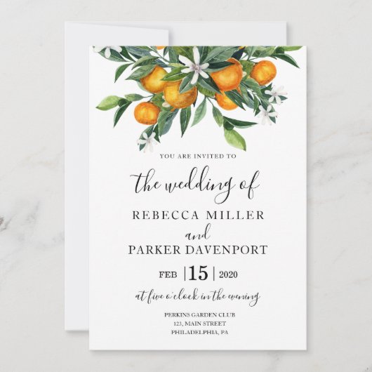 Sinaasappels botanische bruiloft uitnodiging (Voorkant)