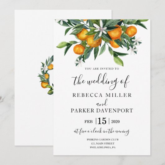 Sinaasappels botanische bruiloft uitnodiging (Voorkant / Achterkant)