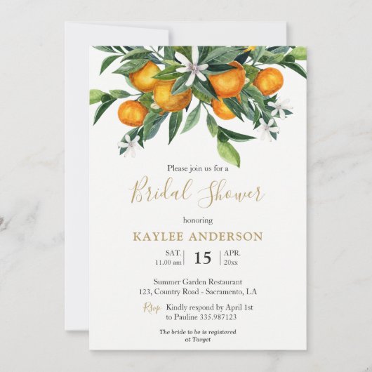 Sinaasappels Bridal Shower-uitnodigkaart Kaart (Voorkant)