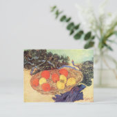 Sinaasappels, citroenen en blauwe handschoenen van briefkaart (Staand voorkant)