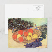 Sinaasappels, citroenen en blauwe handschoenen van briefkaart (Voorkant / Achterkant)