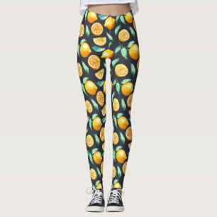 Sinaasappels Citroenen Groene Bladeren Zwart Leggings