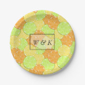 sinaasappels citroenen limoen citrusvruchten papieren bordje (Voorkant)