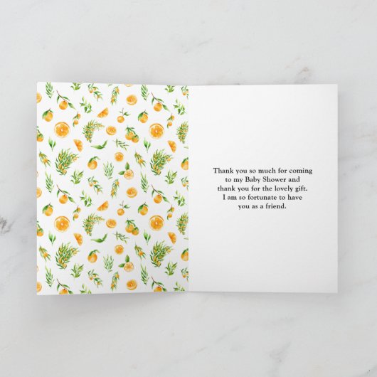Sinaasappels Citrus Baby shower Bedankkaart (Binnen)