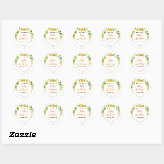 Sinaasappels Citrus Baby shower Bookplate Ronde Sticker (Vel)