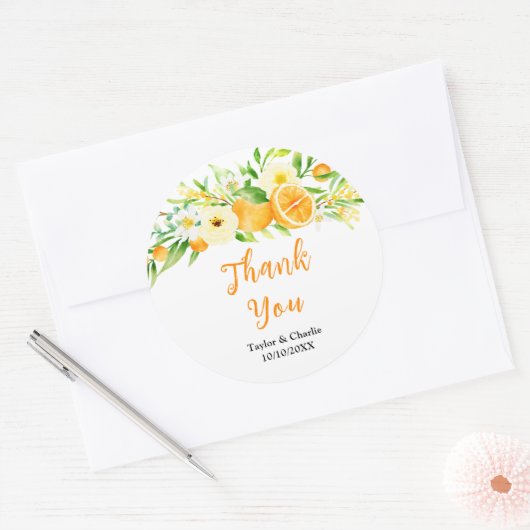 Sinaasappels Citrus bruiloft Dank u Ronde Sticker (Envelop)