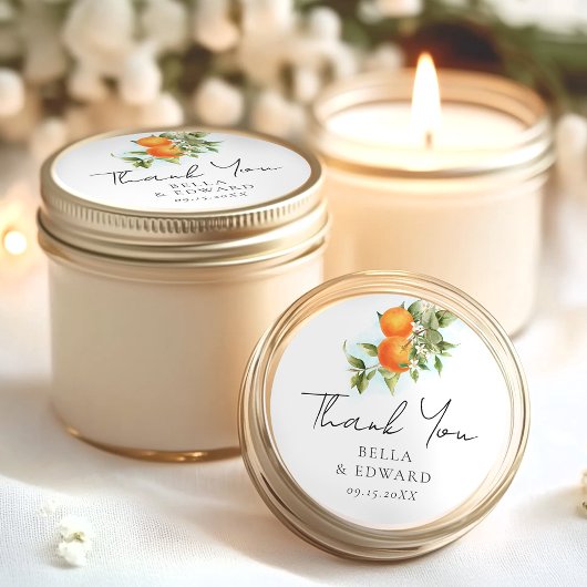 Sinaasappels Citrus Dank u bruiloft Ronde Sticker