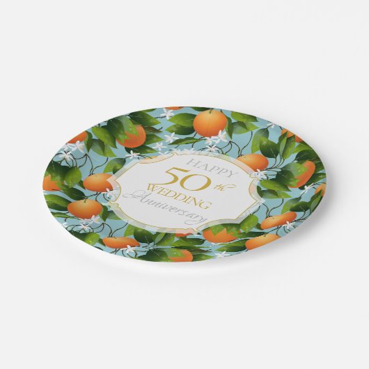 Sinaasappels Citrus Fruit Bloemen Party Papieren Bordje (Gekanteld)