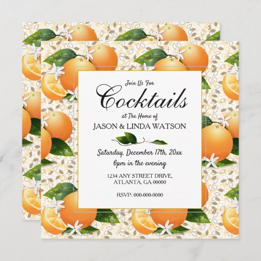 Sinaasappels Citrus Fruits Floral Cocktail Party I Kaart (Voorkant / Achterkant)
