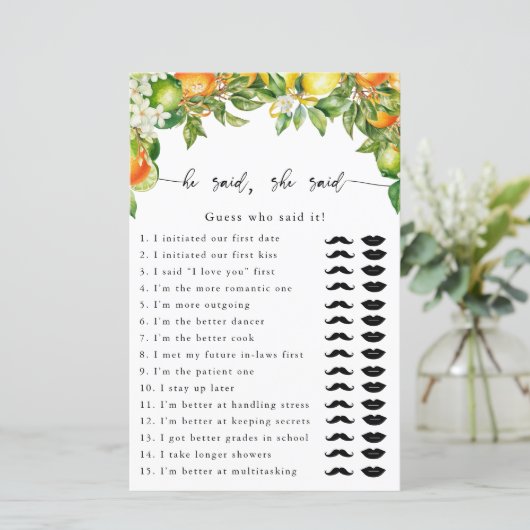 Sinaasappels Citrus Hij zei dat ze spel zei (Staand voorkant)