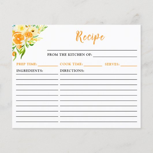 Sinaasappels Citrus Recept Kaart (Voorkant)