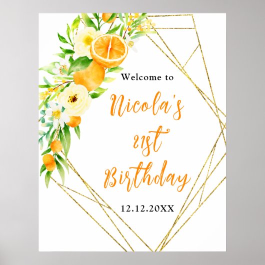 Sinaasappels Citrus Verjaardag Welkom Poster (Voorkant)