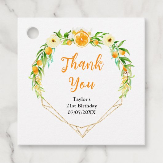 Sinaasappels Citrus Verjaardagsfeest Dank u Bedankjes Labels (Voorkant)