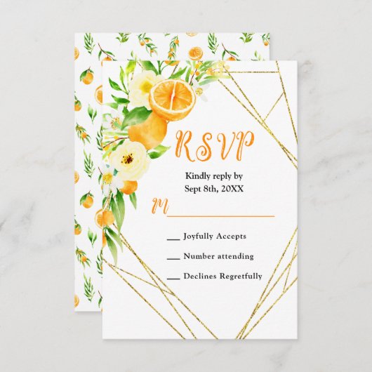 Sinaasappels Citrus Wedding RSVP Kaartje (Voorkant / Achterkant)