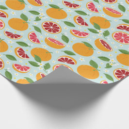 Sinaasappels Citruspatroon lichtblauw Cadeaupapier