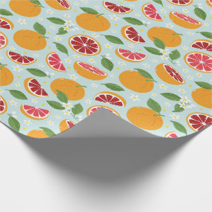 Sinaasappels Citruspatroon lichtblauw Cadeaupapier