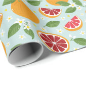 Sinaasappels Citruspatroon lichtblauw Cadeaupapier (Rol Hoek)