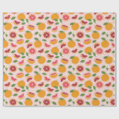 Sinaasappels Citruspatroon lichtroze Cadeaupapier (Vlak)