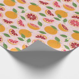 Sinaasappels Citruspatroon lichtroze Cadeaupapier