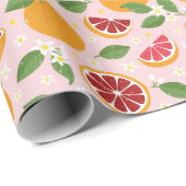 Sinaasappels Citruspatroon lichtroze Cadeaupapier (Rol Hoek)