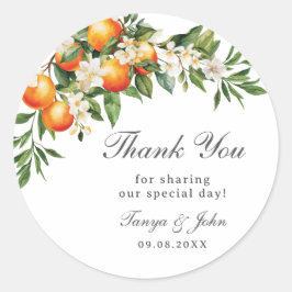 Sinaasappels Citrusvruchten Groene boomgaard bruil Ronde Sticker