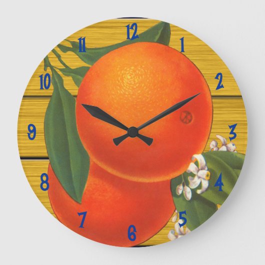 Sinaasappels  Crate Art lue Numbers BWall-klok Grote Klok (Voorkant)