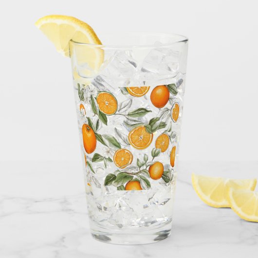 Sinaasappels en bladeren motief glas (Voorkant ijs)