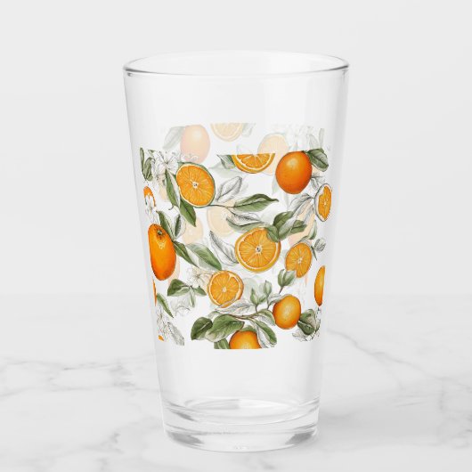 Sinaasappels en bladeren motief glas (Voorkant)