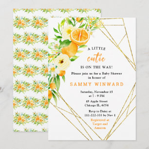 Sinaasappels en Bloemen Baby Shower Uitnodiging