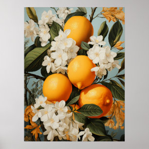 Sinaasappels en bloesems groen poster